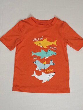 Cat & Jack Boys Rash Guard Swim Shirt 5T Orange Shark